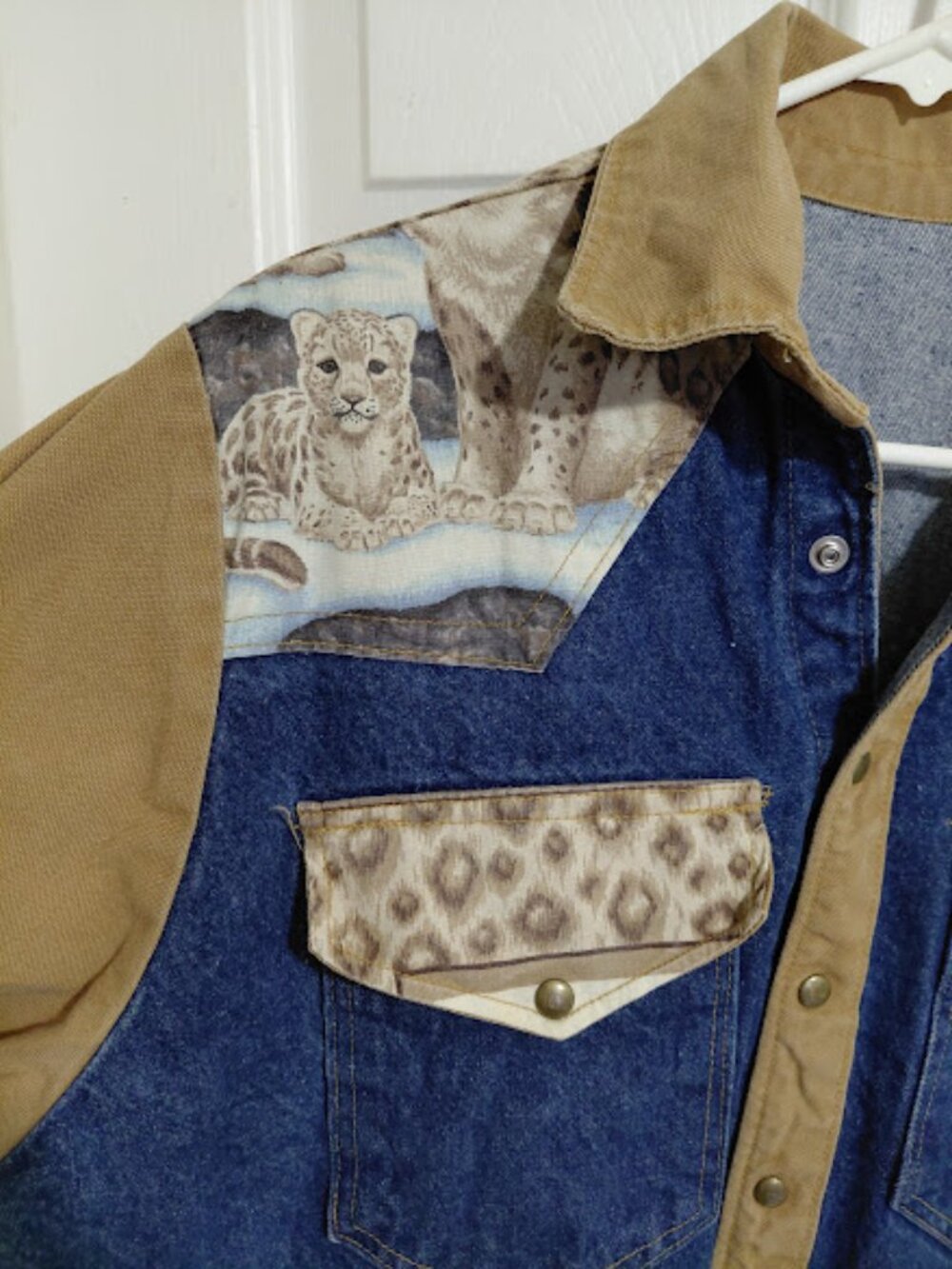 Vintage 90's Homemade? Leppard Denim/Canvas Western Style Snap Shirt/Jacket